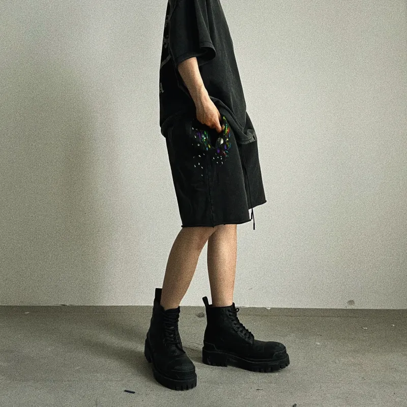 Askyurself Casual Shorts Unisex Washed Black-4