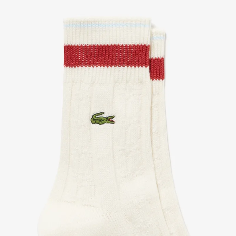 LACOSTE Mid-Calf Socks Men's 1 Pack White Red-1