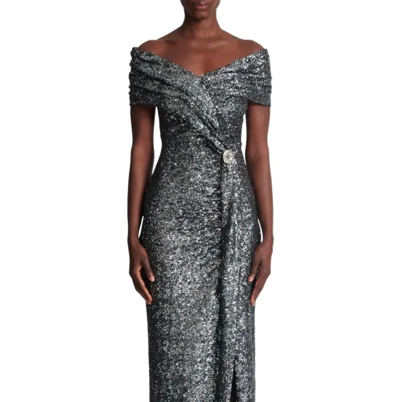 BALMAIN Off shoulder Sequin embellished Gown-2