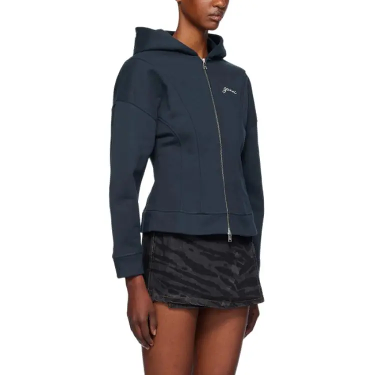 GANNI Logo Embroidered Zipped Hoodie-3