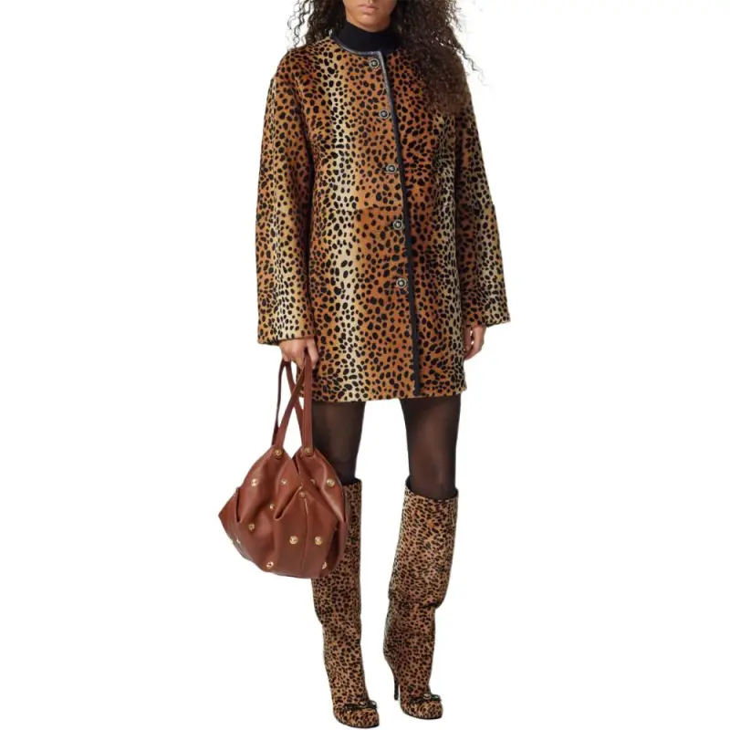 VERSACE Leopard print Collarless Coat-3
