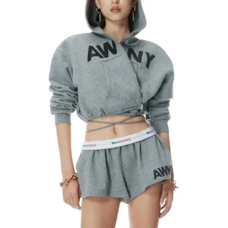T By Alexander Wang Graphic Deconstructed Wrap Hoodie Grey-1
