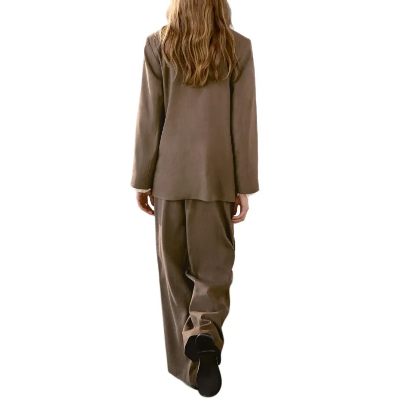 Massimo Dutti Business Suit Women's Brown Green-3