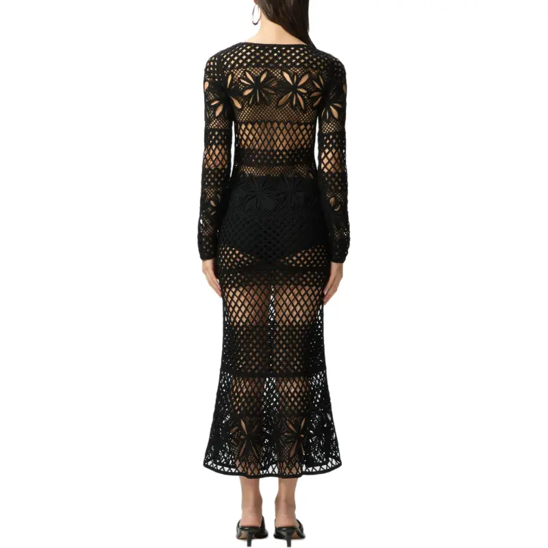 PINKO Ortles Long Openwork Crochet Dress-4