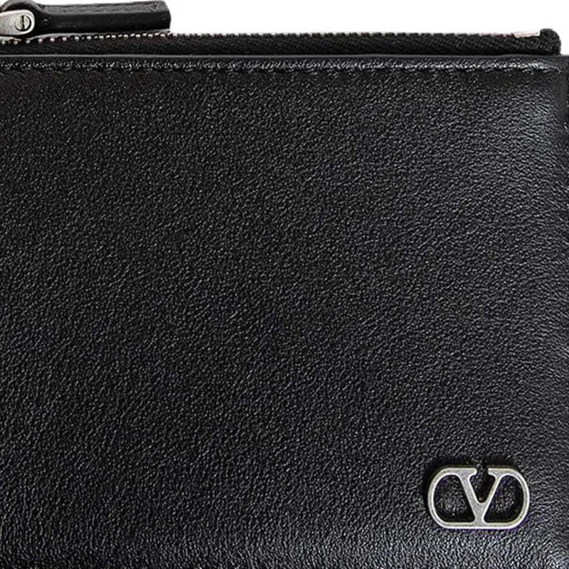 Valentino VLogo Signature Calfskin Card Holder Men's Black-3
