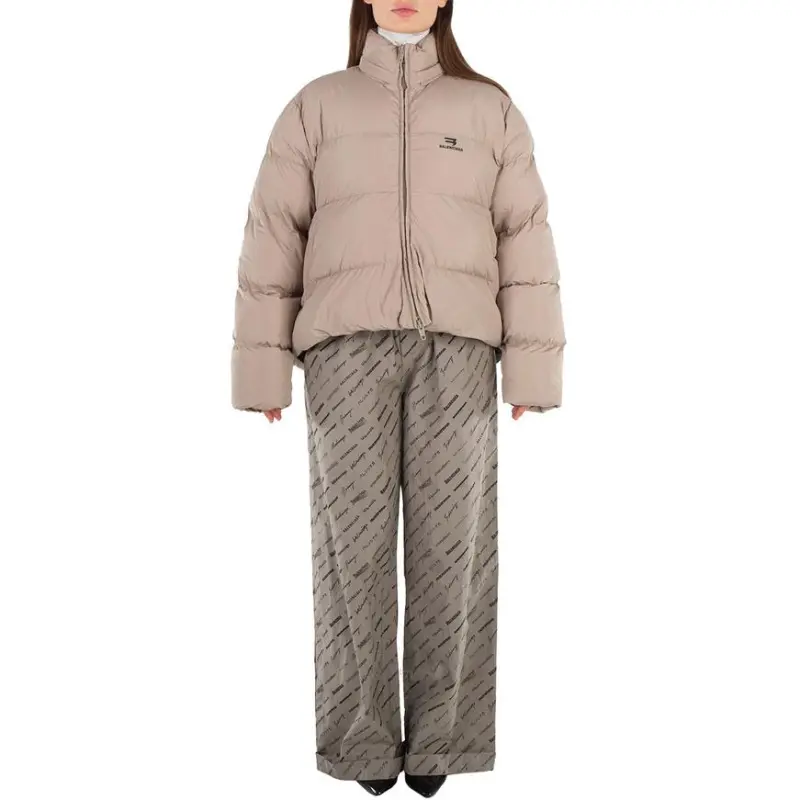 Balenciaga Logo Printed Zip Up Puffer Jacket 'Beige'-2