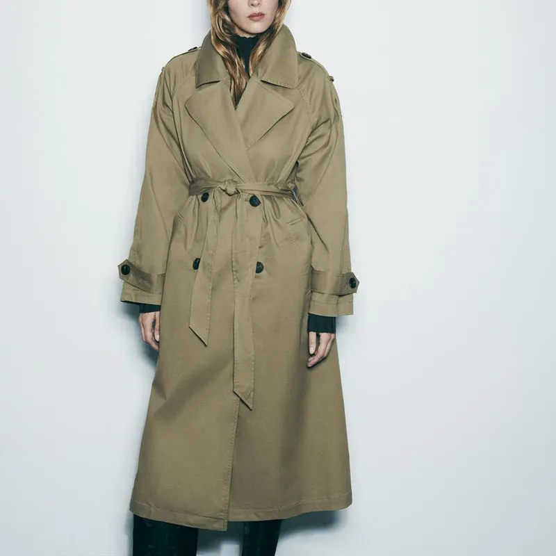 ZARA Trench Coats Women's Khaki-1