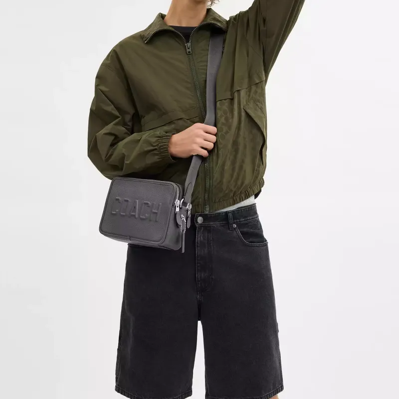 COACH CharterCrossbody Leather Shoulder Bag, Crossbody Bag Medium Size Men's Charcoal-4