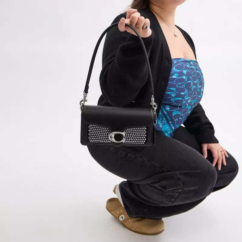 COACH Tabby Calfskin Shoulder Bag, Crossbody Bag, Handbag Trumpets Women's Silver & Black-5