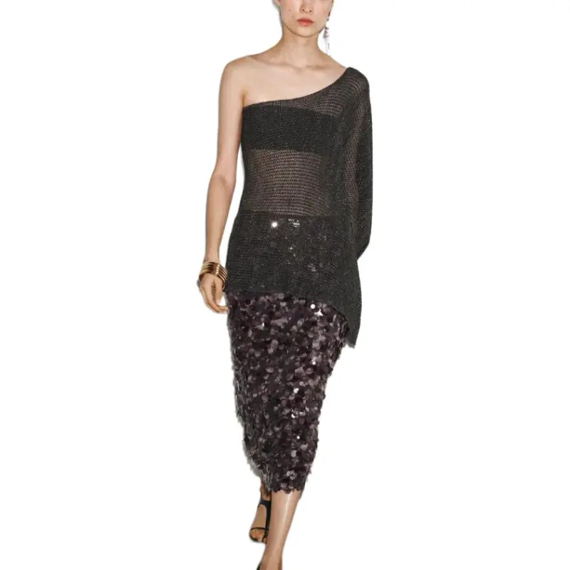 ZARA Casual Long Skirt Women's Dark Purple Red-6