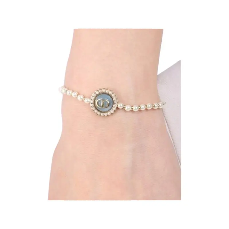 DIOR Metal Resin Pearl Glass Bracelets Women's Gold-3
