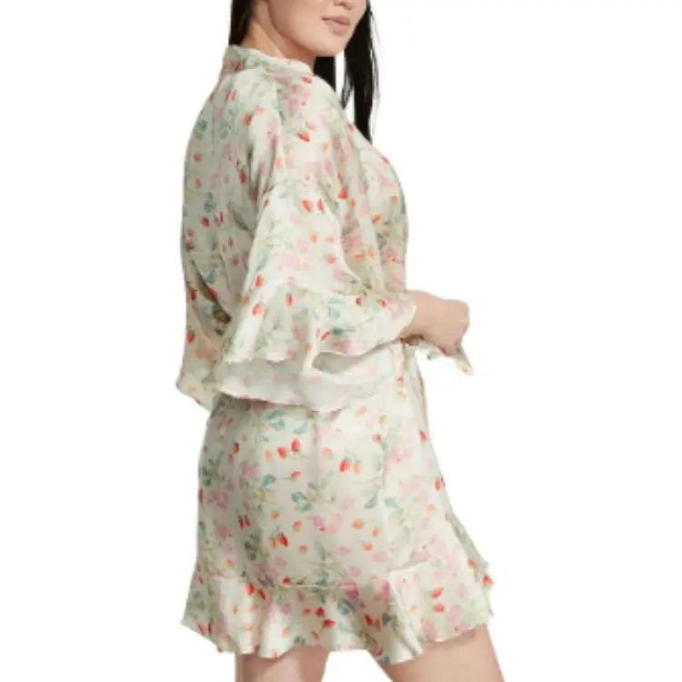 Victoria's Secret SEXY KI Sleep Robe Women's Beige Strawberry Print-3