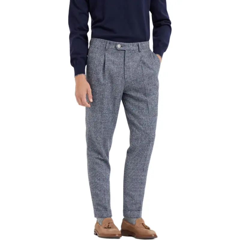 Brunello Cucinelli Prince Of Wales-check Pleated Trousers-2