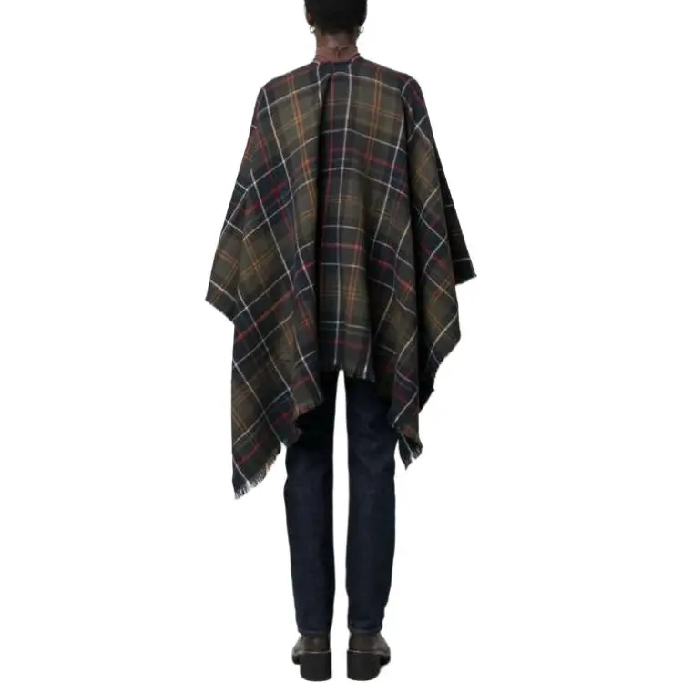 BARBOUR Montieth Check-Pattern Frayed Edge Poncho-2