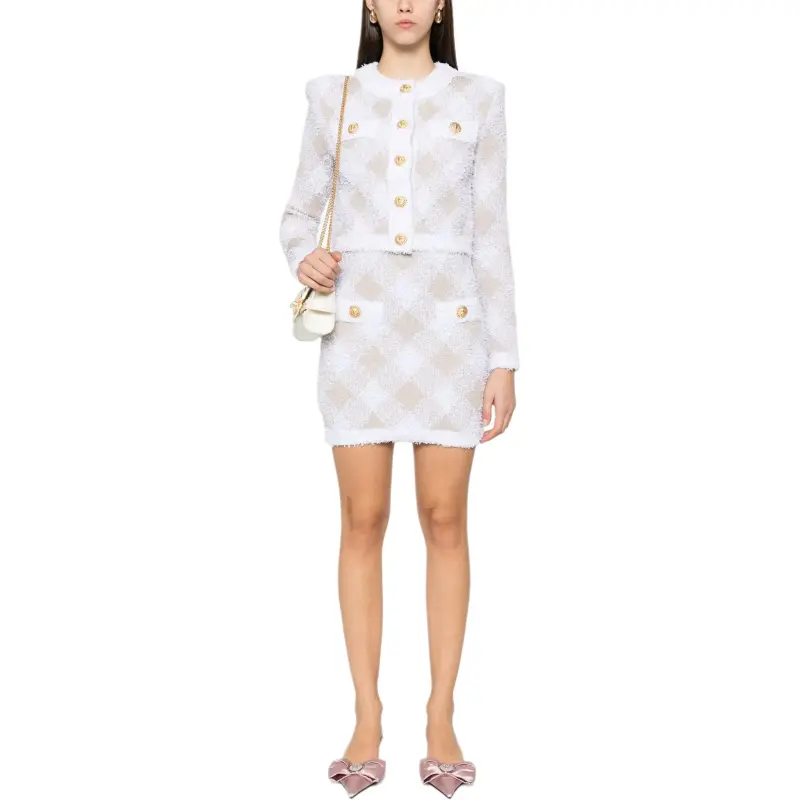 BALMAIN Gingham Detailed Ribbed Hem Mini Skirt-3