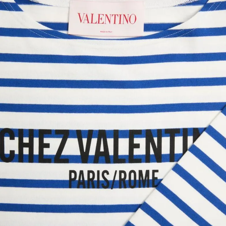 Valentino Striped Logo Printed Crewneck T Shirt-6