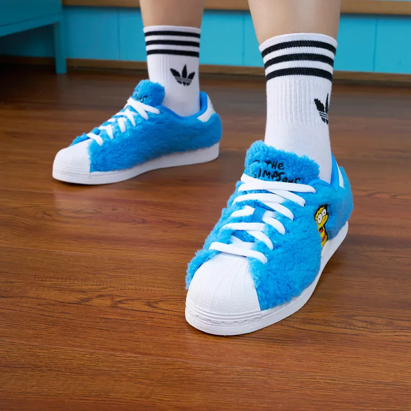 Adidas Originals SUPERSTAR J Abrasion Resistant Low Top Kids' Skateboarding Shoes Blue Teenagers-1