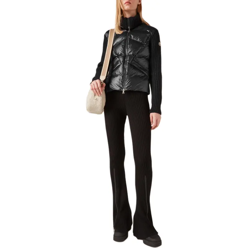 Moncler Lightweight Padded Wool Cardigan Down Jacket Down Jacket Women's Black-4