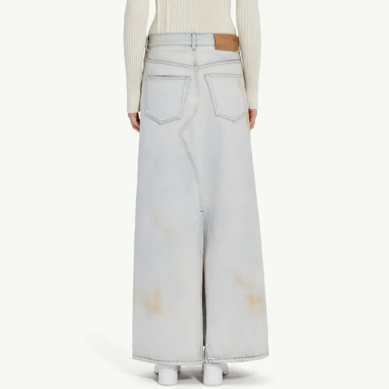MM6 Maison Margiela Logo Patch Distressed Denim Midi Skirt-2