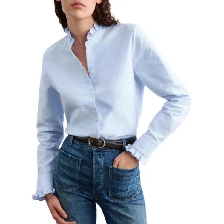 NILI LOTAN Lydia Ruffle-collar Cotton Shirt-4