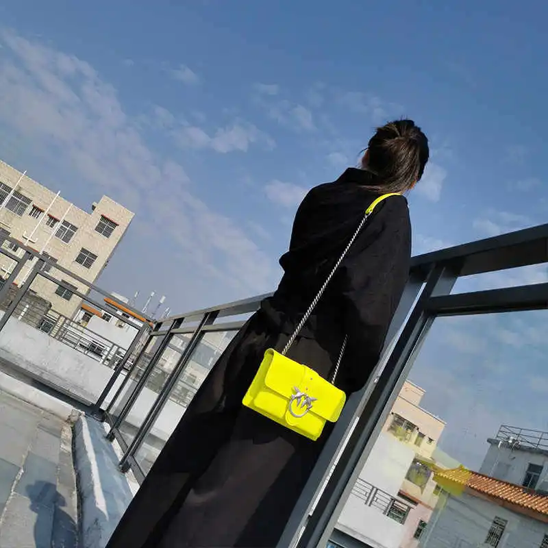 PINKO Cow Leather Shoulder Bag Women's Bright Yellow-4
