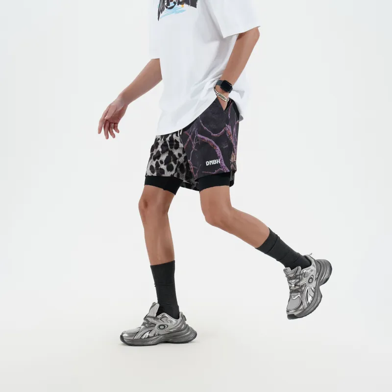 DNBH Dual Tone Collection Leopard Print Collection Casual Shorts Unisex-4