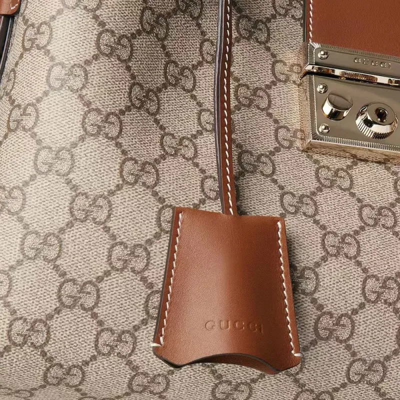 GUCCI Padlock Fabric Shoulder Bag Medium Size Women's Beige & Dark Brown-6