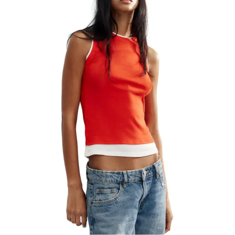 ZARA Tank Tops Women's Deep Red-4