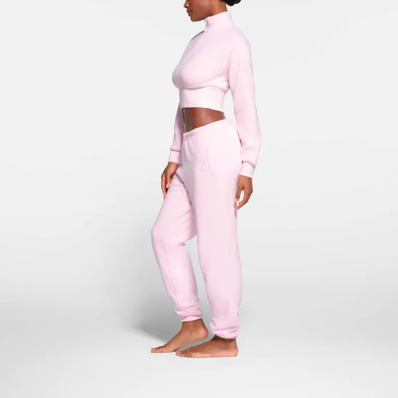 SKIMS COTTON FLEECE CROPPED HALF ZIP PULLOVER Sweatshirt Women's CHERRY BLOSSOM/Cherry Blossom-3