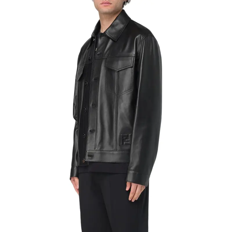 FENDI Ff Embossed Leather Jacket-2