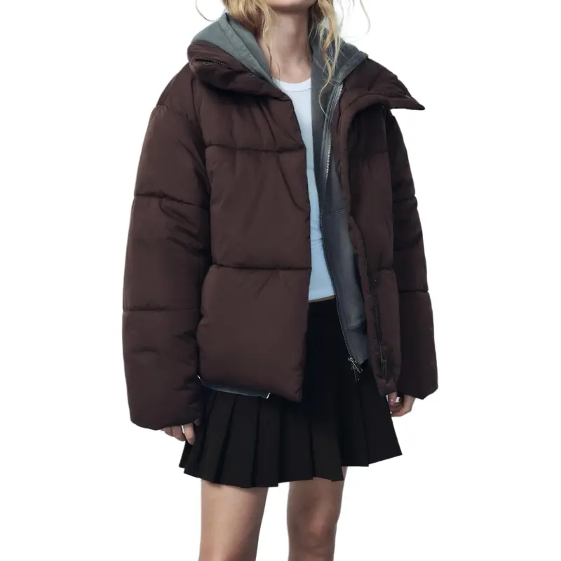 ZARA Puffer Jacket Women's Brown-4