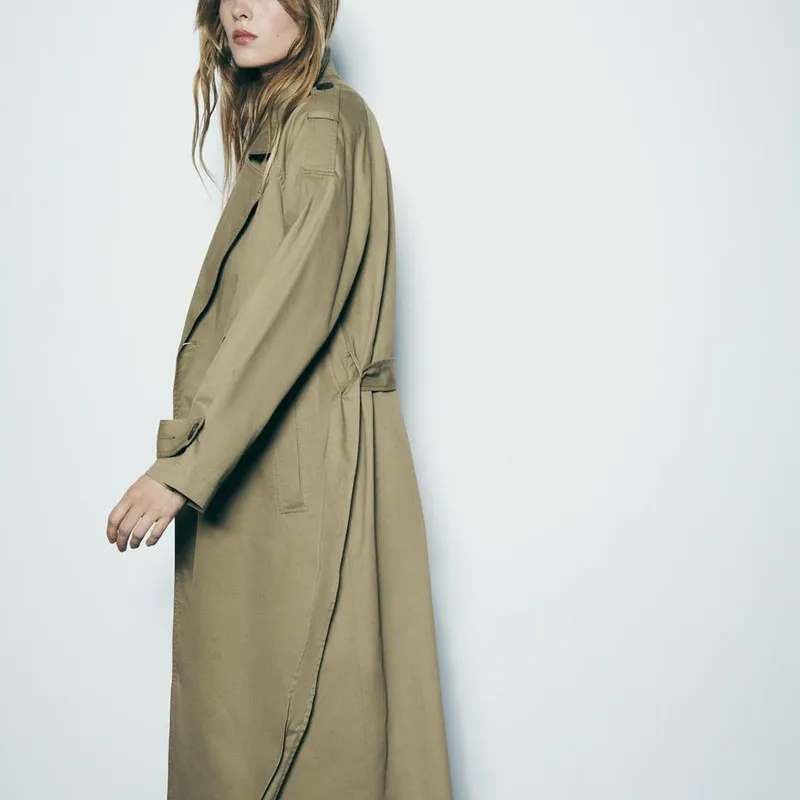 ZARA Trench Coats Women's Khaki-2