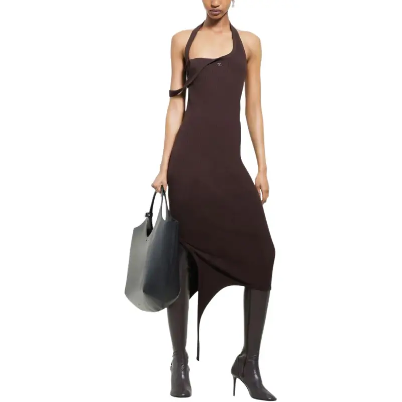 Courrèges Undressed Rib Knit Long Dress 'Chocolate'-1