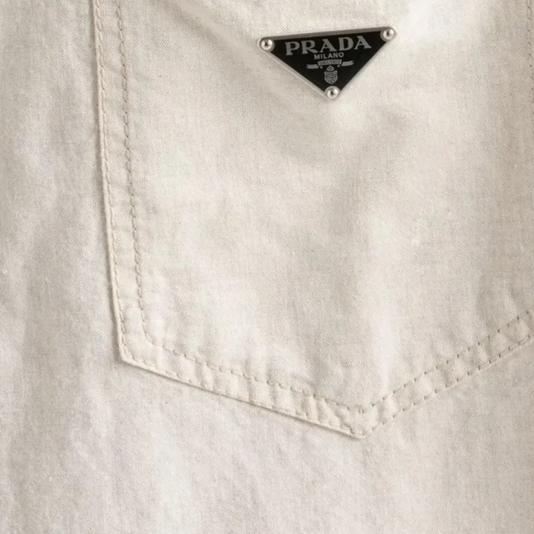 PRADA Chambray Triangle Logo Button Up Shirt-4