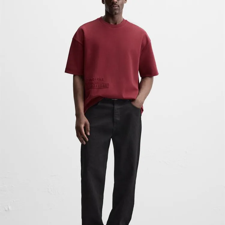 ZARA T-Shirt Men's Burgundy Burgundy-2