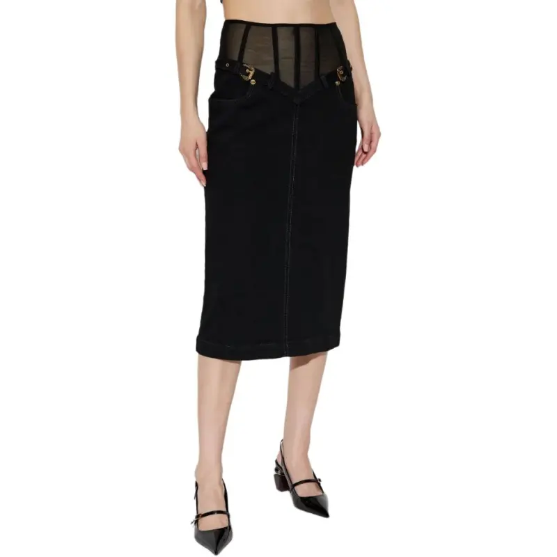 VERSACE JEANS COUTURE SS25 Denim Long Skirt Women's Black-1
