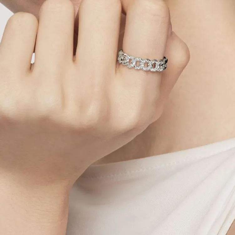 David Yurman Sterling Silver Belmont Curb Link Diamond Ring 5mm-5