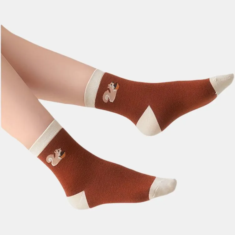NAIER Mid Calf Socks Women's 4 Pack Mercerized Wool Squirrel-1