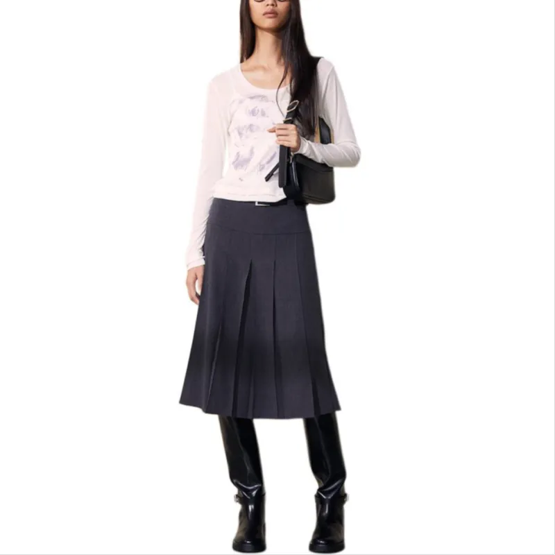 H&M Casual Long Skirts Women's Mixed Dark Gray-1