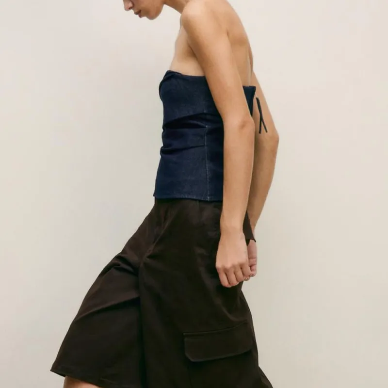 ZARA Strapless Top Women's Blue-2