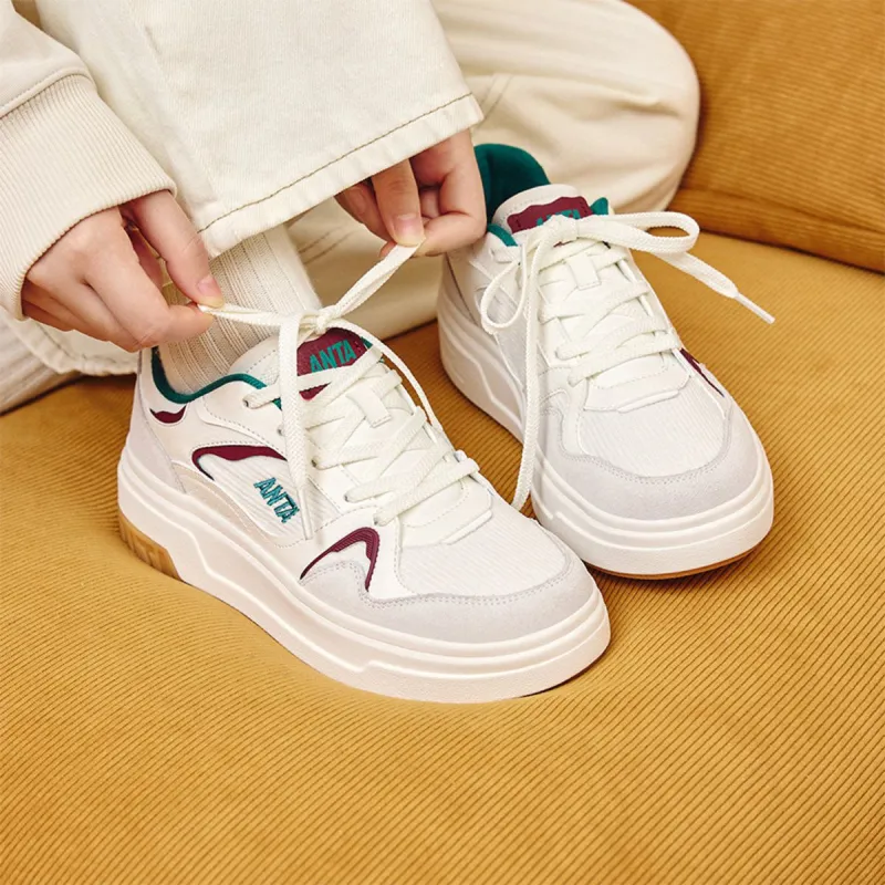 Anta Life Collection Anti Slip Wear Resistant Low Top Skateboard Shoes Women's White Red Green-3