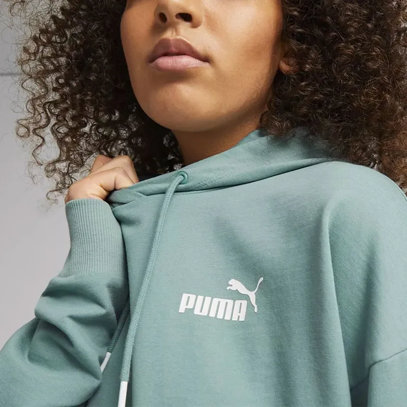 PUMA POWER COLORBLOCK SUMMER HOODIE Sweatshirt Women's Green-3
