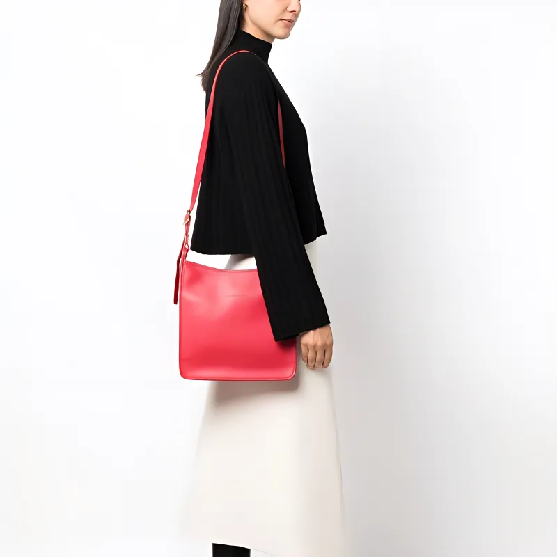 LONGCHAMP Leather Shoulder Bag Crossbody Bag Medium Size Women's Red-2
