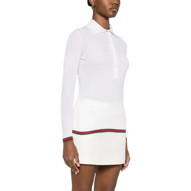 GUCCI Ribbed Knit Long Sleeve Polo Shirt-3