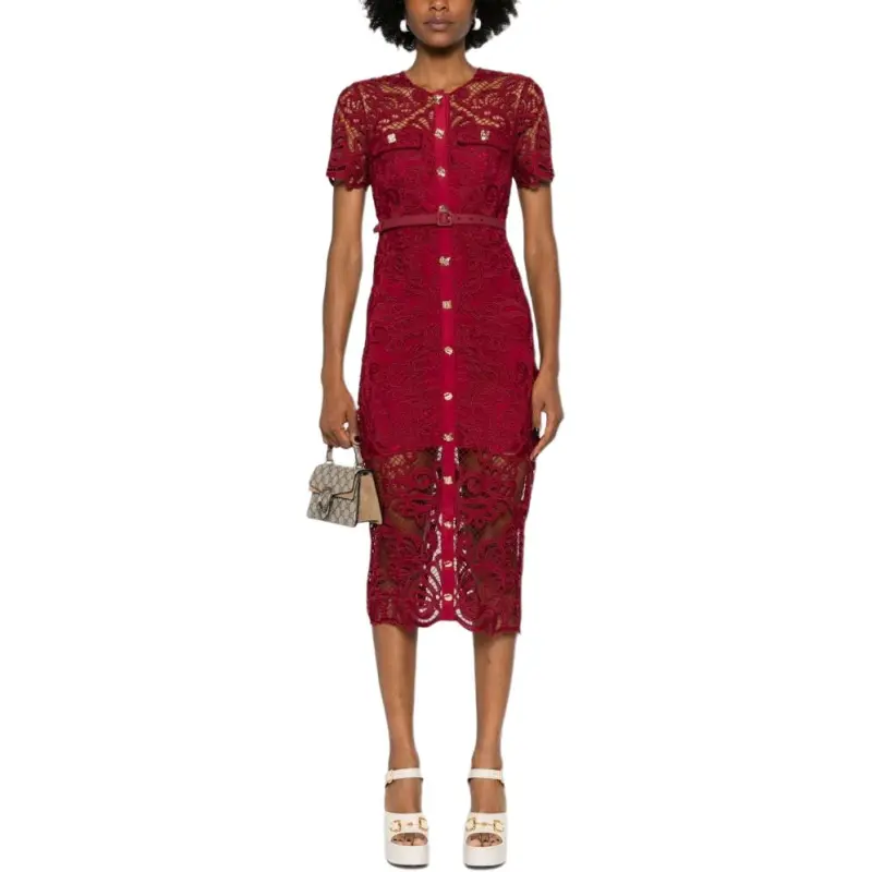 Self portrait Guipure Lace Button Midi Dress-2
