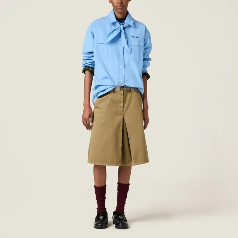 MIU MIU Scarf Detailed Button Up Poplin Shirt-1
