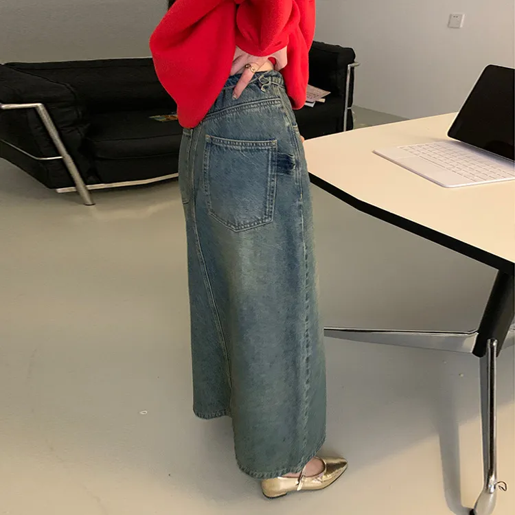 YUMOMO STAR Denim Long Skirts Women's Denim Blue-2