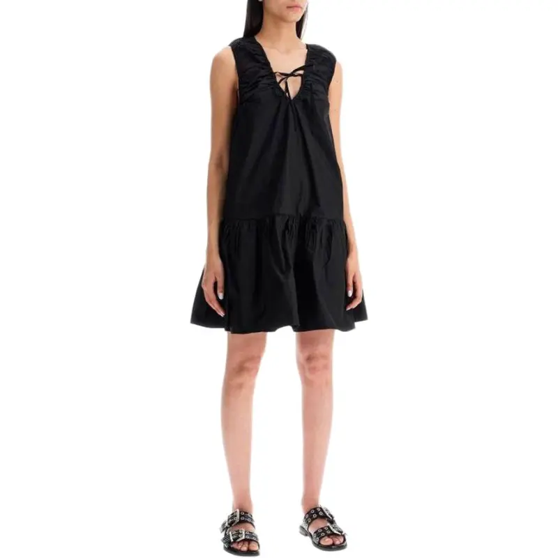 GANNI V-Neck Poplin Mini Dress-3