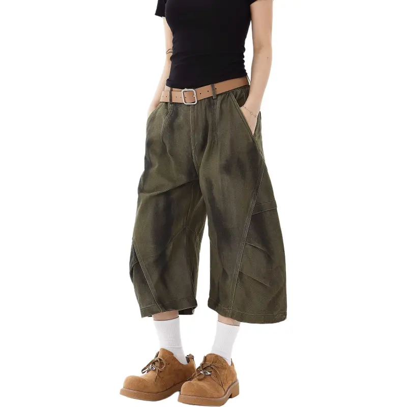 VINMUK Denim Shorts Unisex Khaki-5