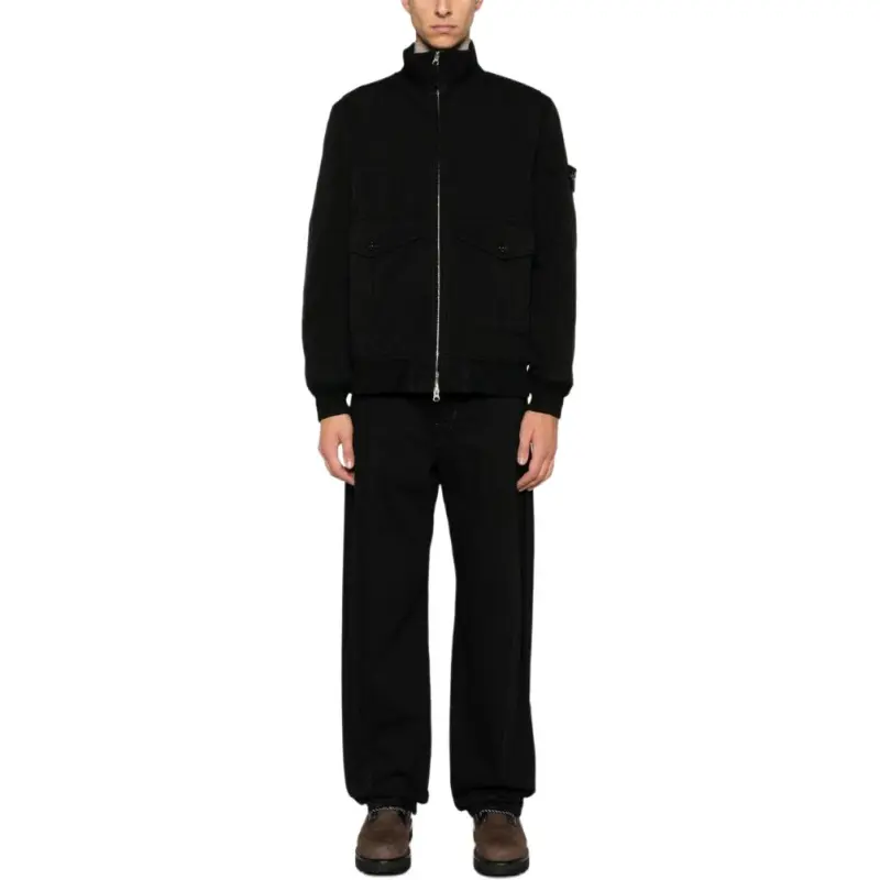STONE ISLAND Logo Patch Zip Up Bomber Jacket-2
